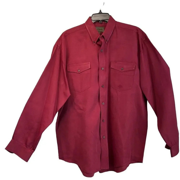 Roper Mens L Burgundy Rayon Blended Long Sleeves Button down Top - Picture 1 of 11
